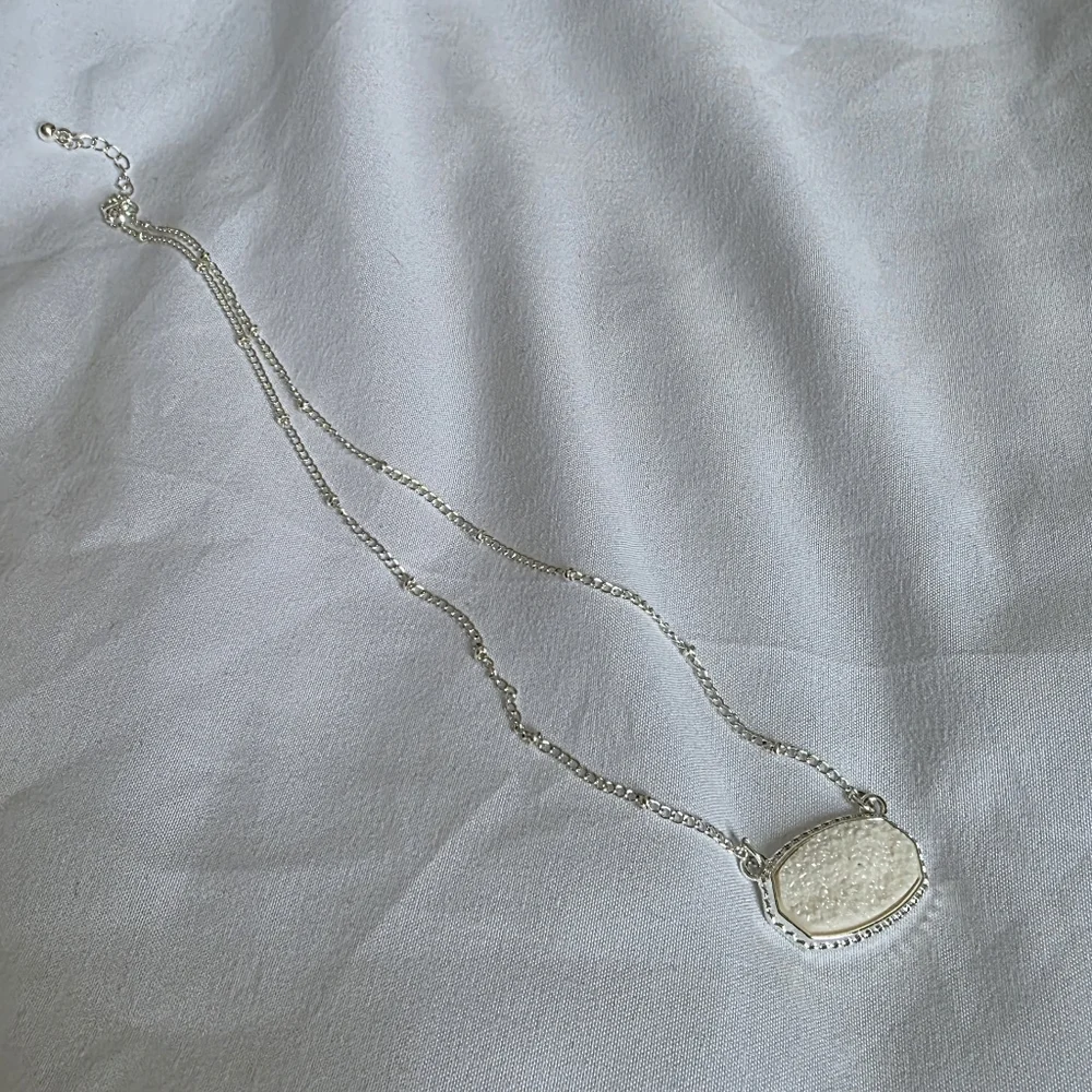 White Druzy Style Crystal Necklace With Silver Chain - Picture 1 of 5
